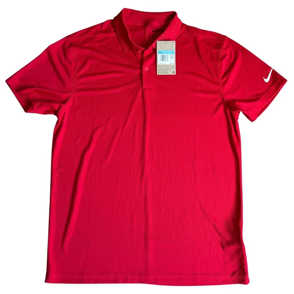 NWT Nike Dri-Fit Golf Polo Short Sleeve Performance Shirt Red White Swoosh MED